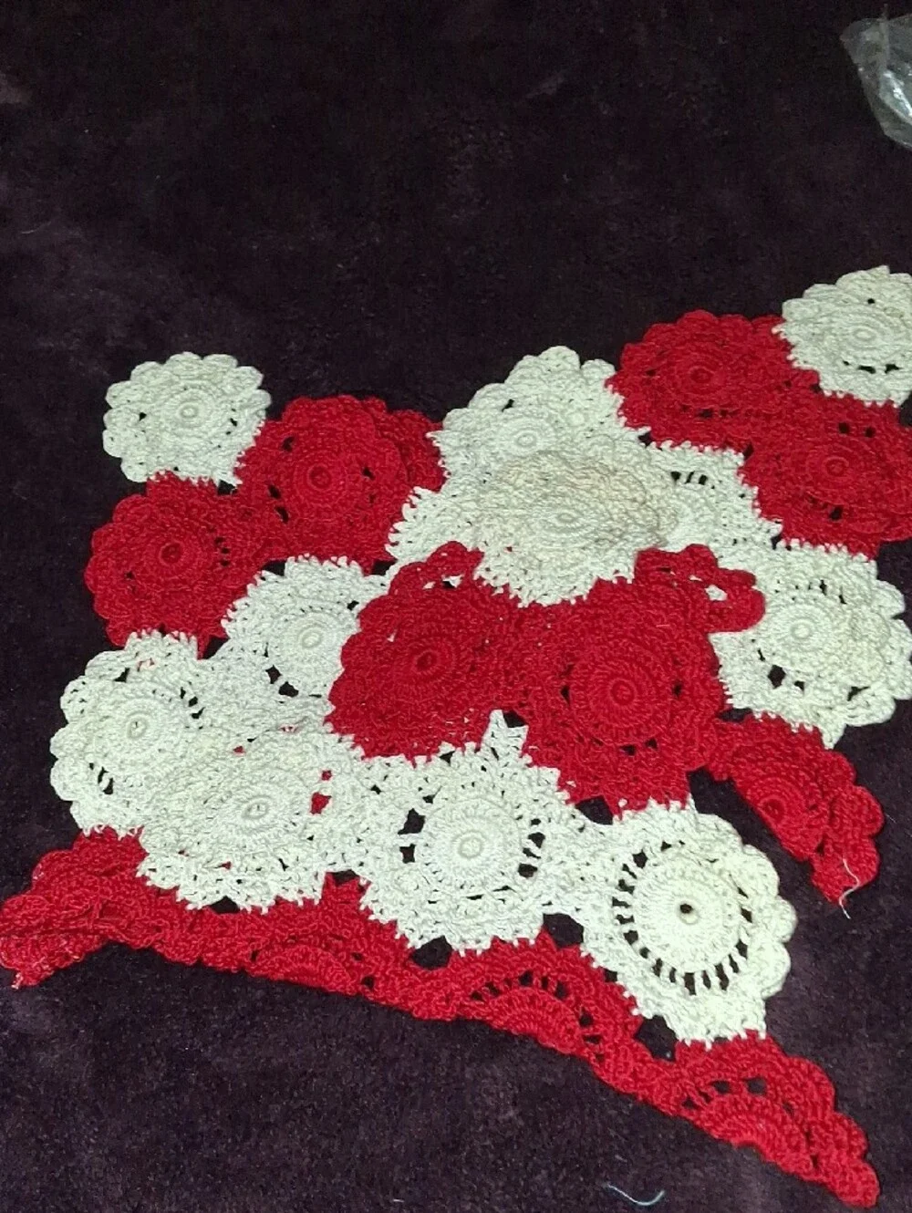 Vintage Handmade Red & White Crochet Doily Table Accent × 2.total Of 3 Unbranded